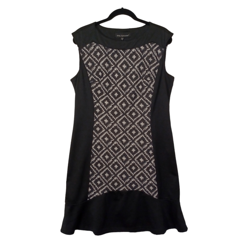 MLLE GABRIELLE Black White Geometric Print Sleeveless Ruffle Hem X-Large NWT
